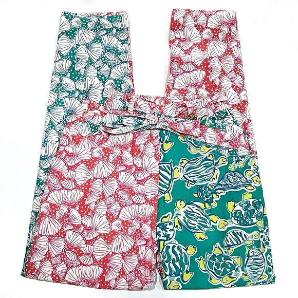 VTG Lilly Pulitzer 8 Pant White Label Turtle Shell Lined Pink Green Belt Pockets - Picture 1 of 10